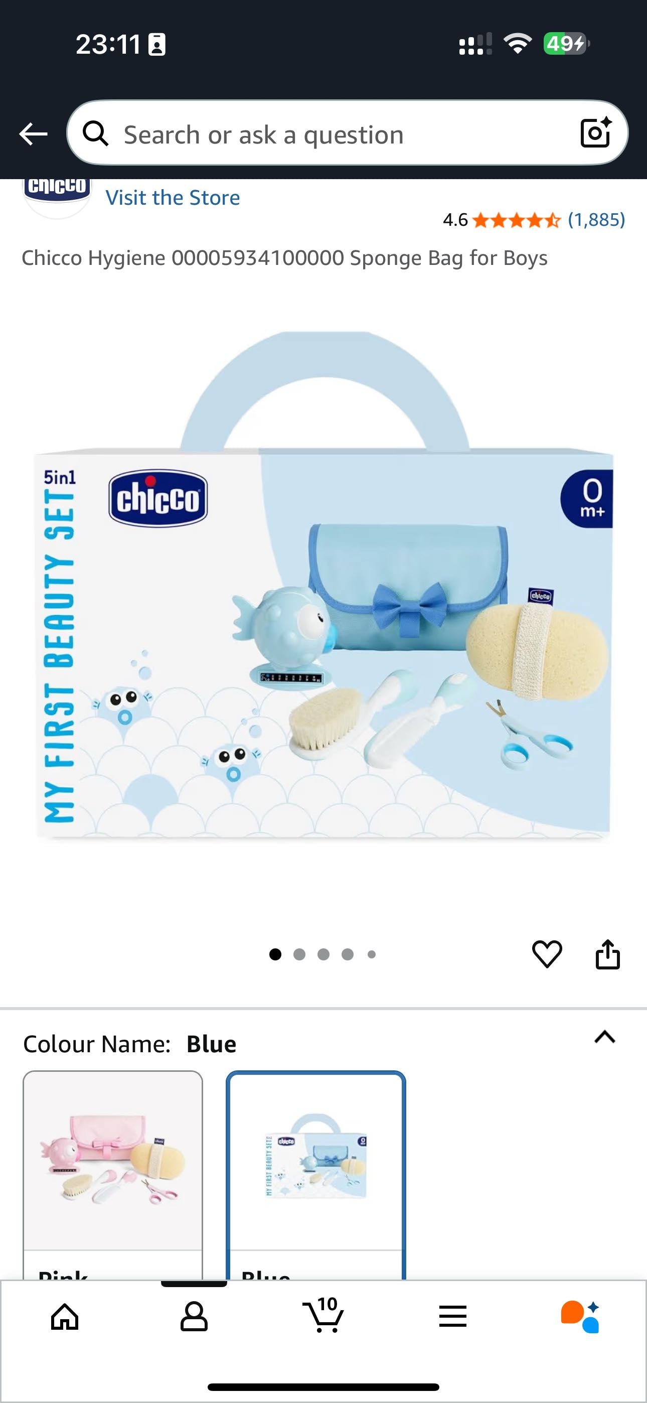 Chicco Sponge Bag набор для ванны синий с губкой