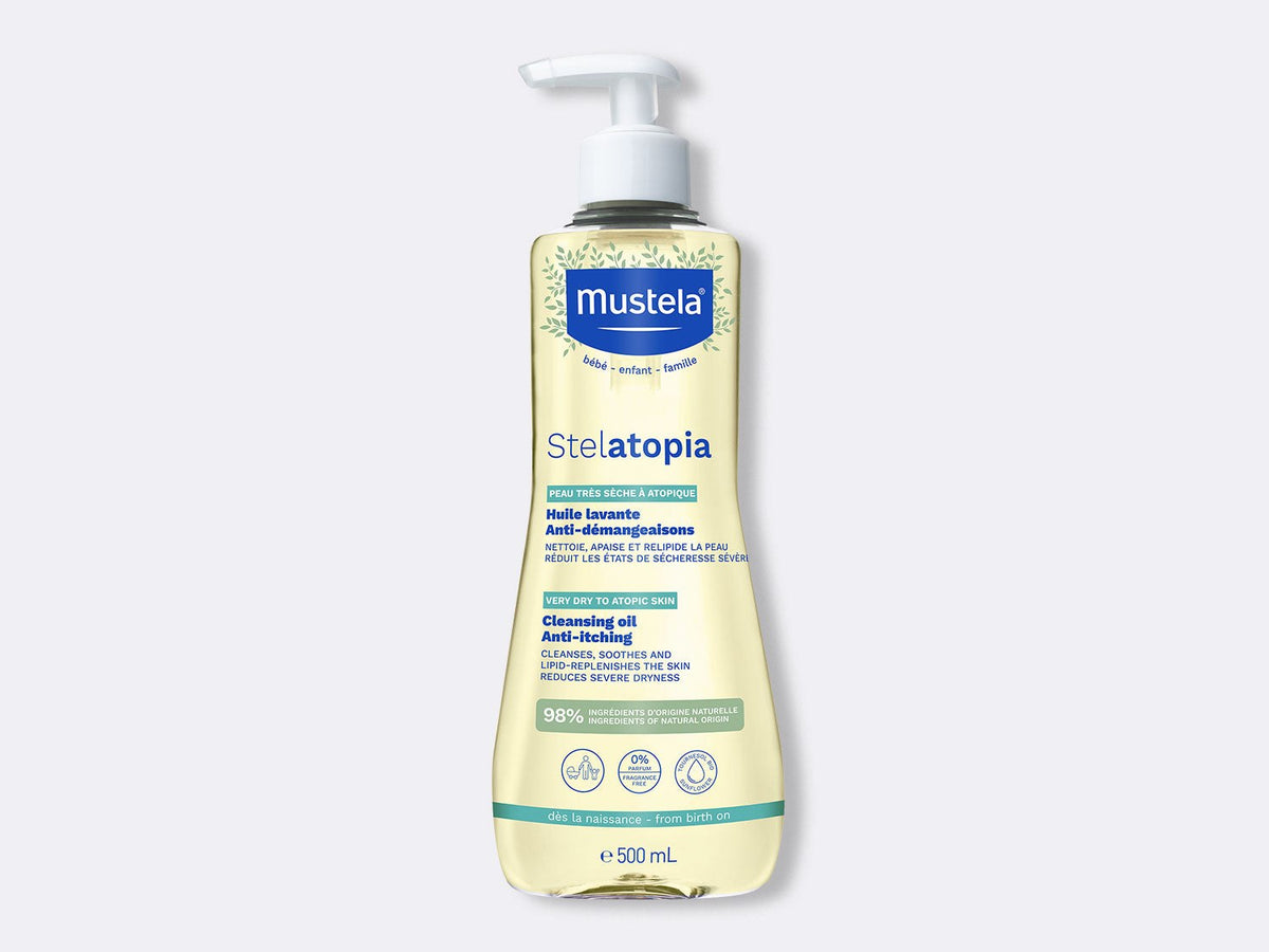 Масло для купания Mustela Stelatopia 500 мл, флакон с дозатором, вид спереди