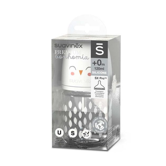 Бутылочка Suavinex стеклянная 120 мл антиколиковая BPA-free