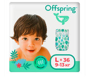 Подгузники Offspring Листочки L размер 9-13 кг 36 шт