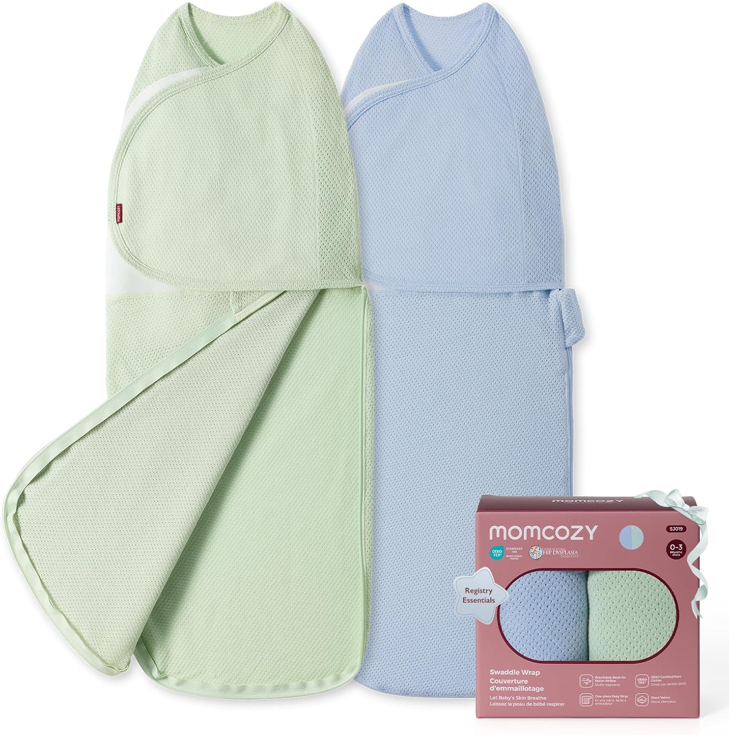 Bolalar uchun Momcozy Easy Swaddle Wrap o'ramasi, 2 dona, 0-3 oy