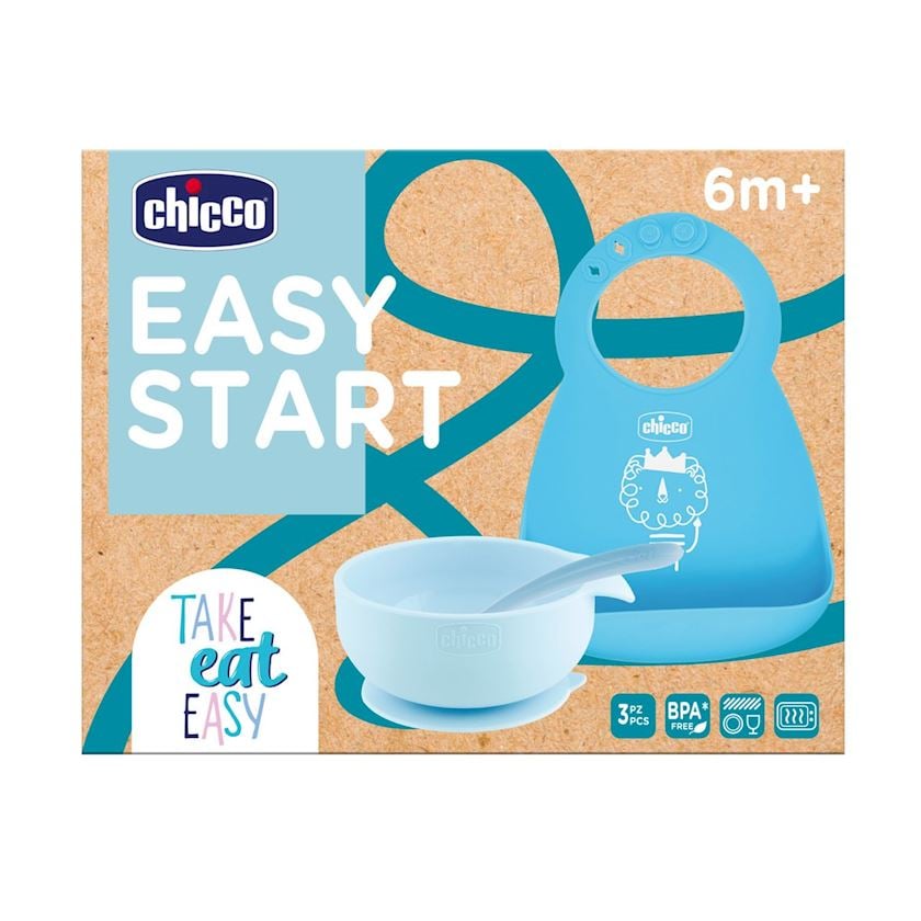 Chicco Easy Start силиконовый набор для кормления 6+ месяцев голубой