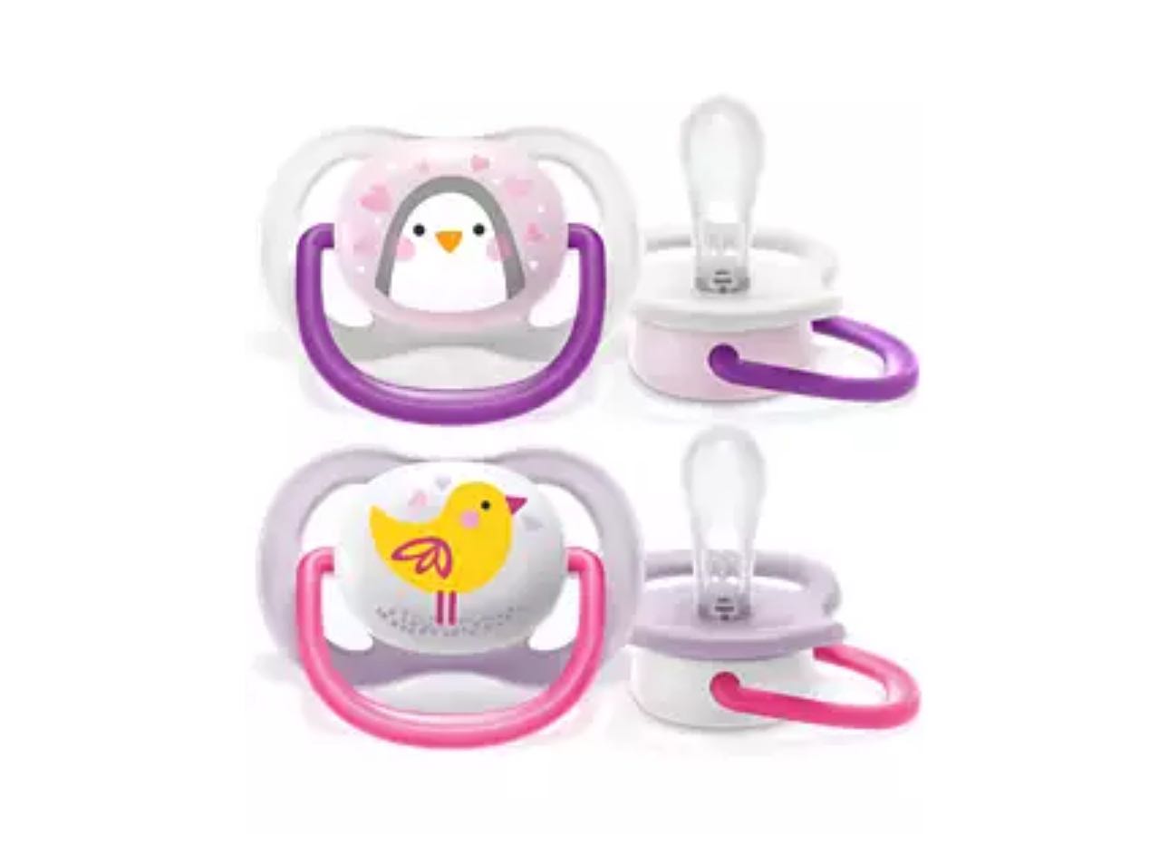 Philips Avent Ultra havo emzik 0-6M+, Qiz pingvin/qush 2 dona