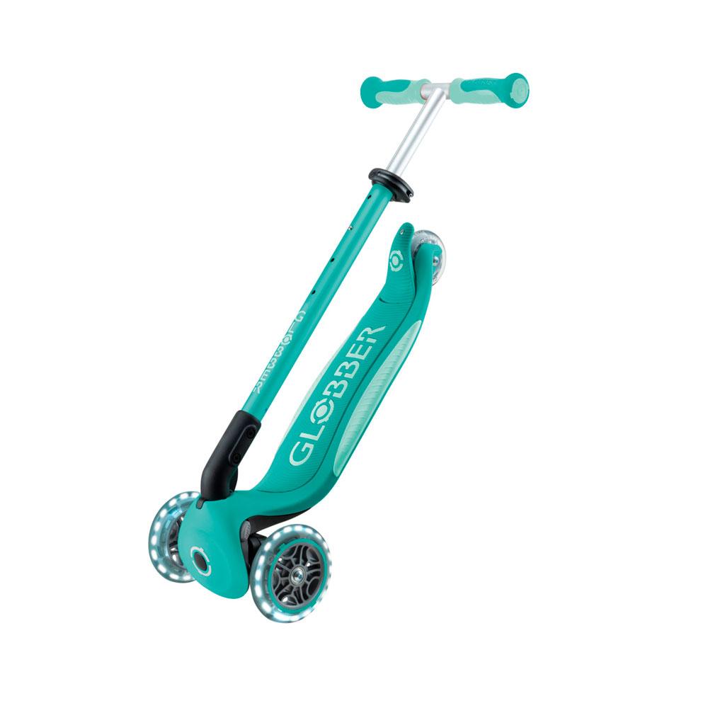 Самокат трёхколёсный Globber Go Luxe Flash Lights мятный со светящимися колёсами