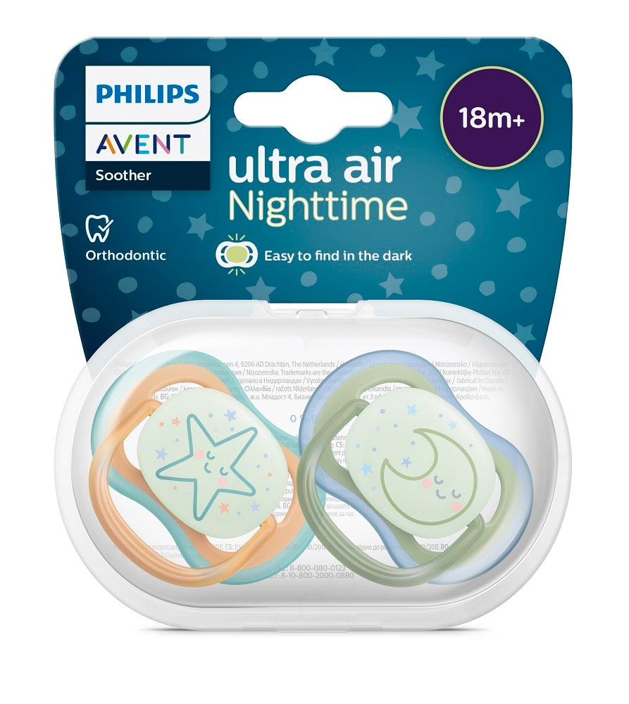 Пустышка Philips Avent Ultra Air Night силиконовая светящаяся 18+ месяцев 2 шт