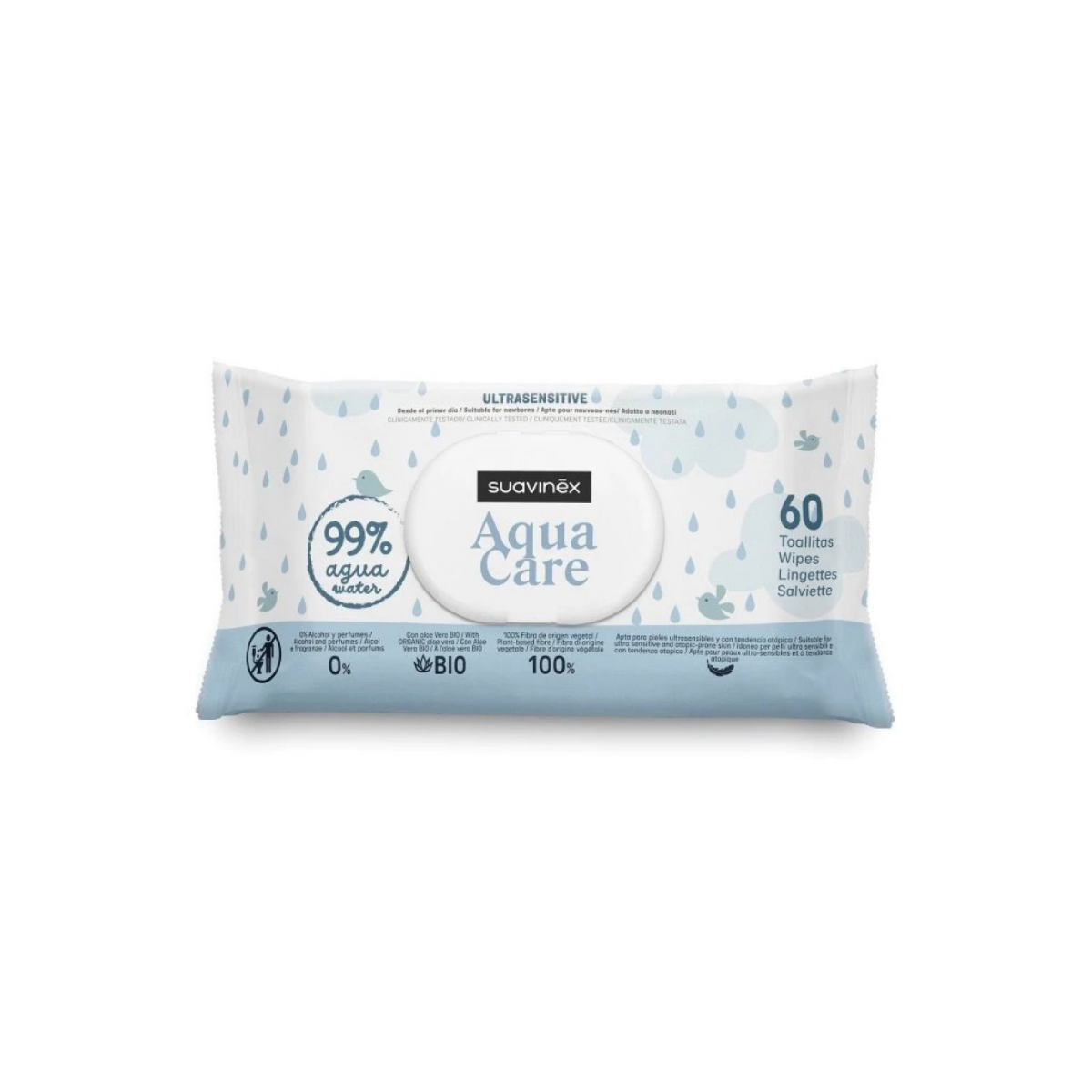 Влажные салфетки Suavinex Aqua care 60 шт для новорождённых