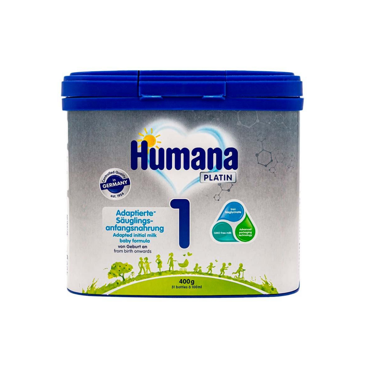 Humana 1, prebiotikli chaqaloqlar uchun mo'ljallangan aralashma, 400 g (0-6 oy)