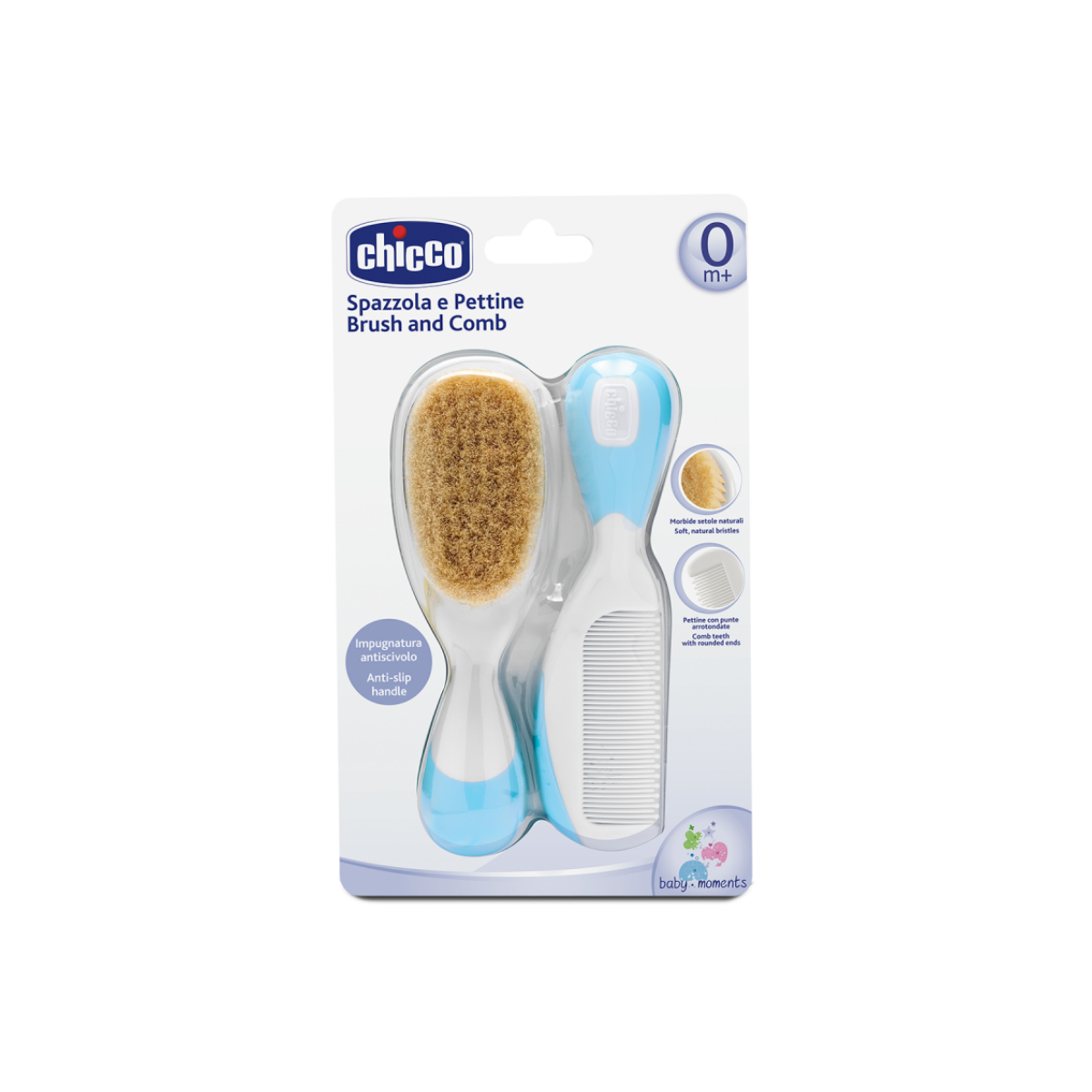 Chicco щетка и расческа для волос новорожденных с рождения синий