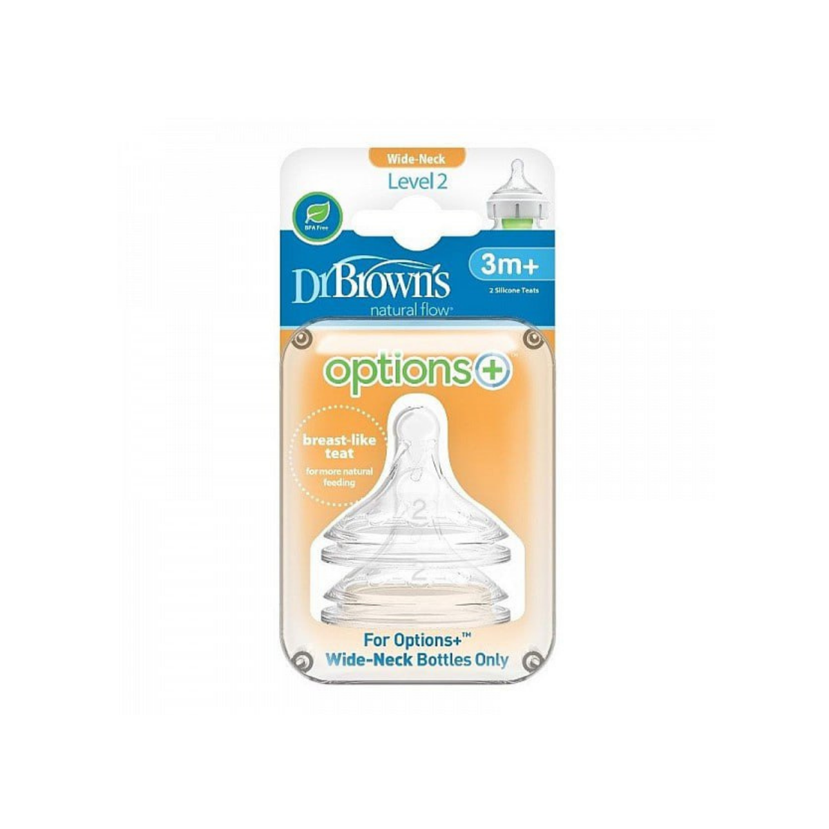 Соски Dr. Brown's Option+ уровень 2 силиконовые 3м+ 2 шт