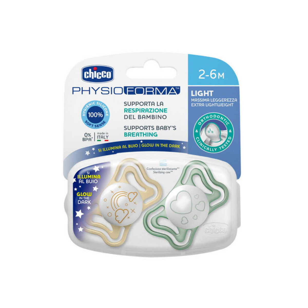 Пустышка Chicco Physio Forma Light силиконовая 2-6 месяцев 2 шт