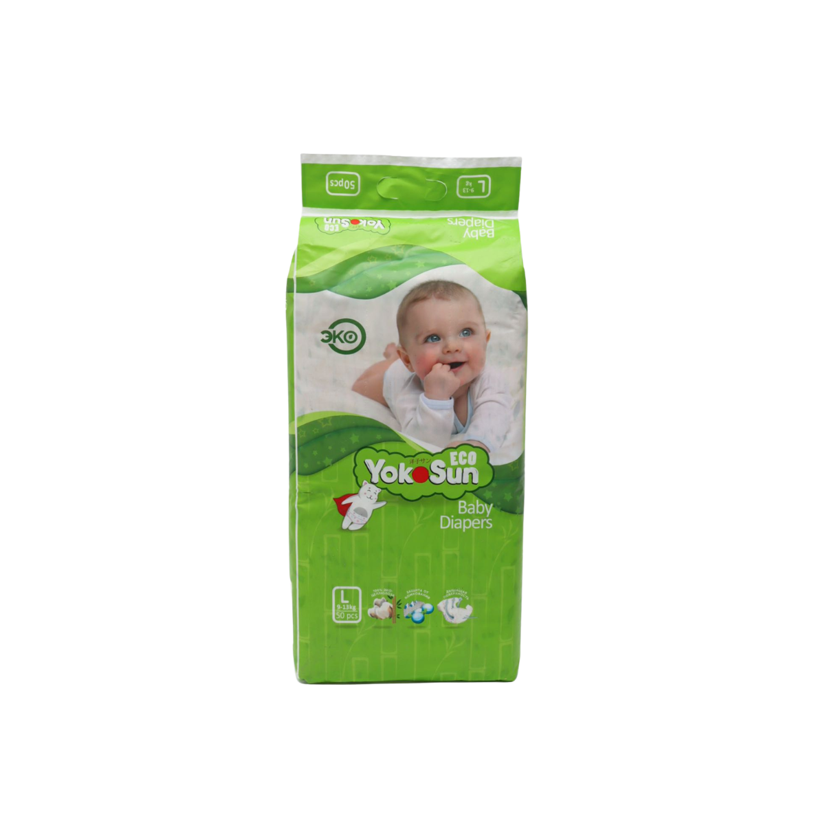 Подгузники YokoSun Eco размер L (9-14 кг) 50 шт дышащие