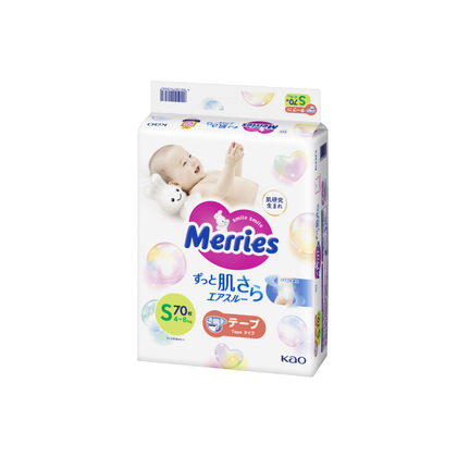 Подгузники Merries размер S 4-8 кг 70 шт мягкие дышащие