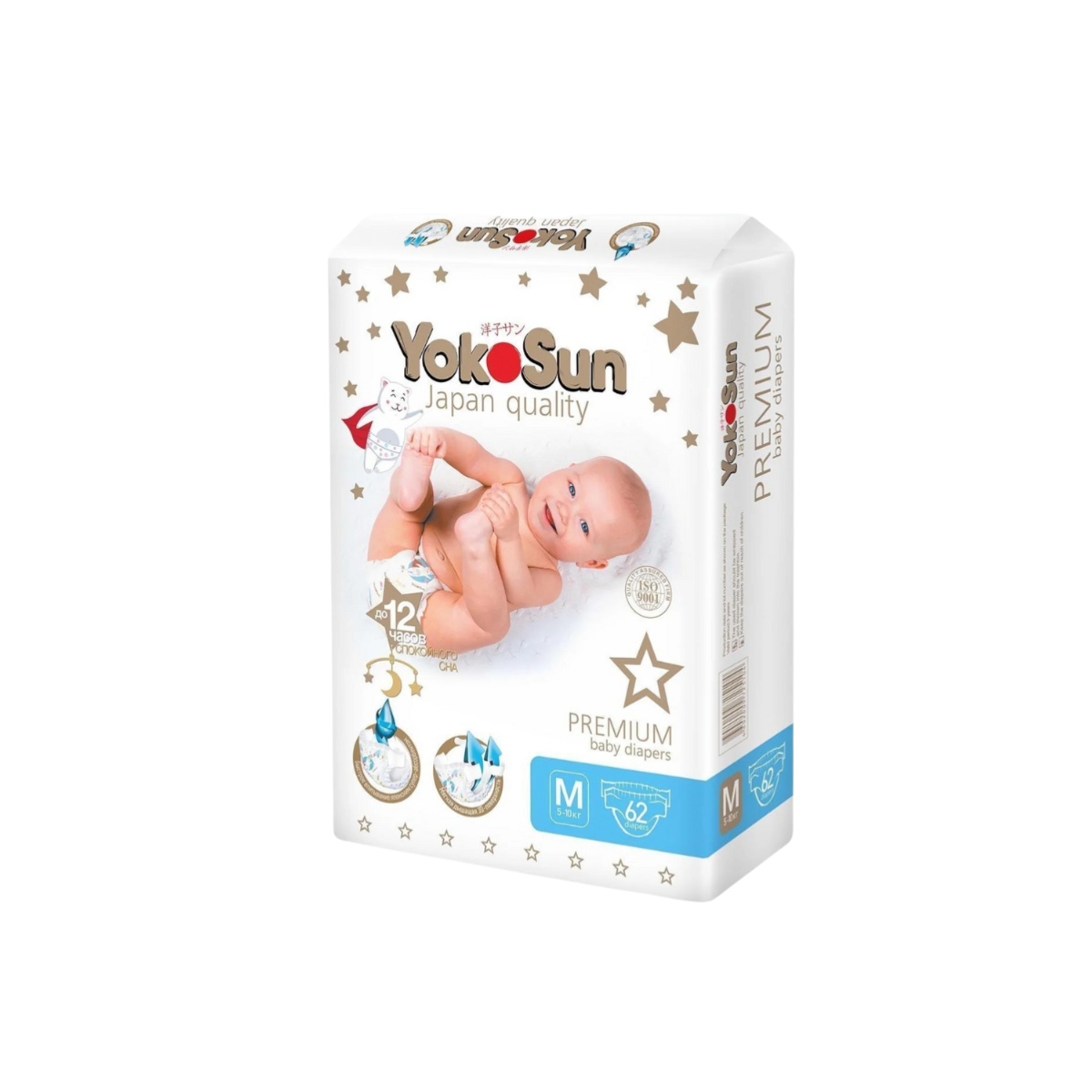 Подгузники YokoSun Premium размер M (5-10 кг) 62 шт