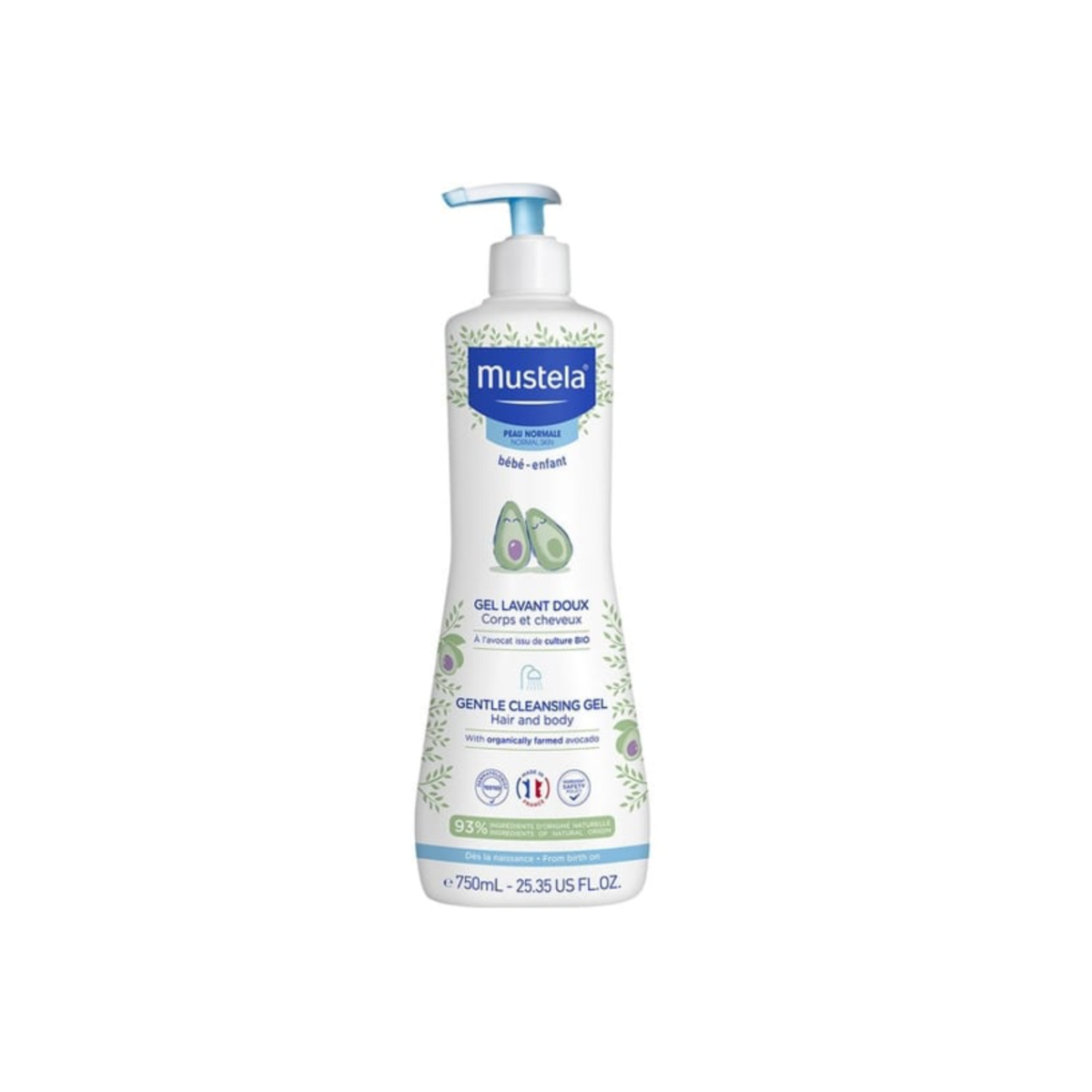 Нежный очищающий гель Mustela Bebe 750 мл для новорождённых