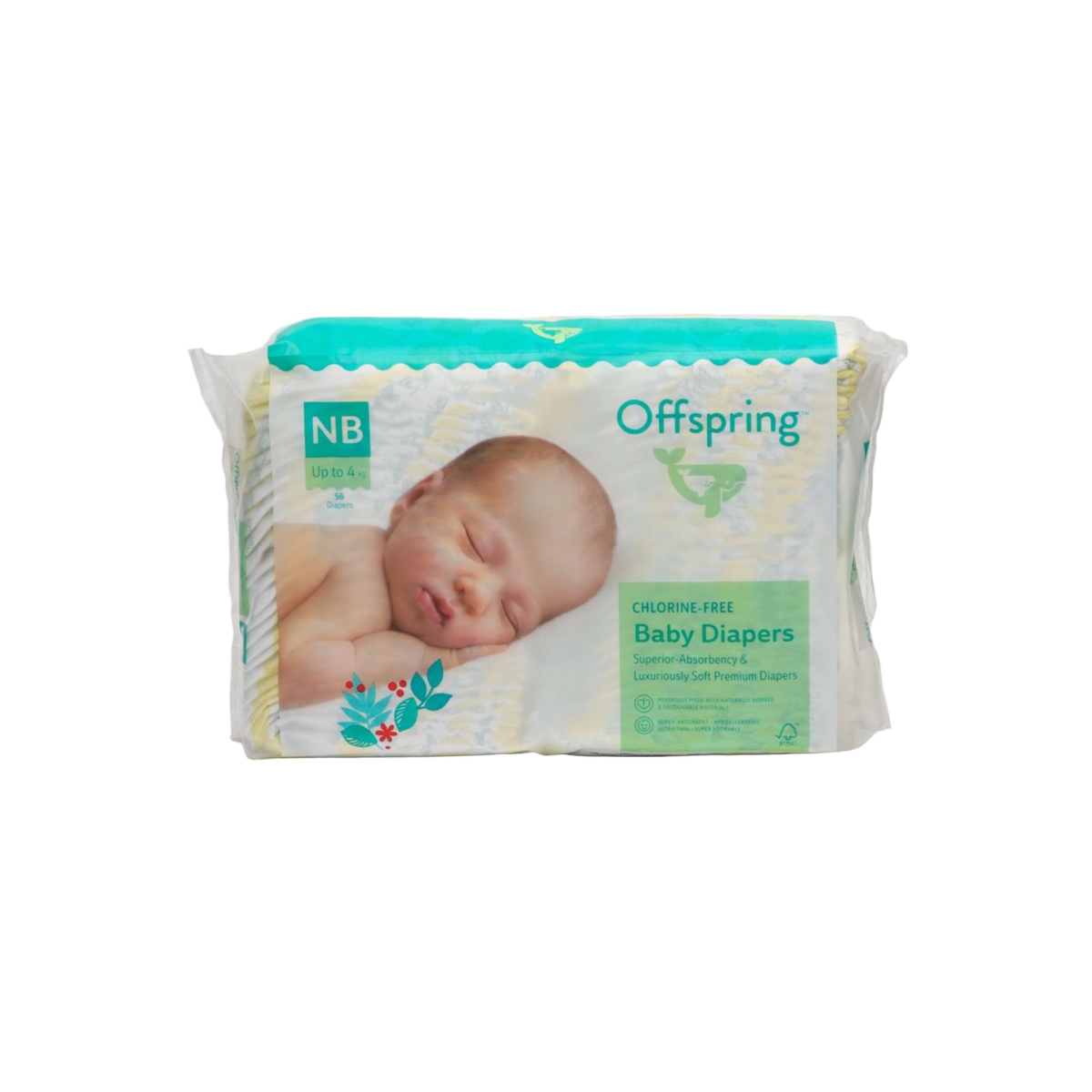 Offspring подгузники NB размер 2-4 кг 56 шт расцветка Лимоны