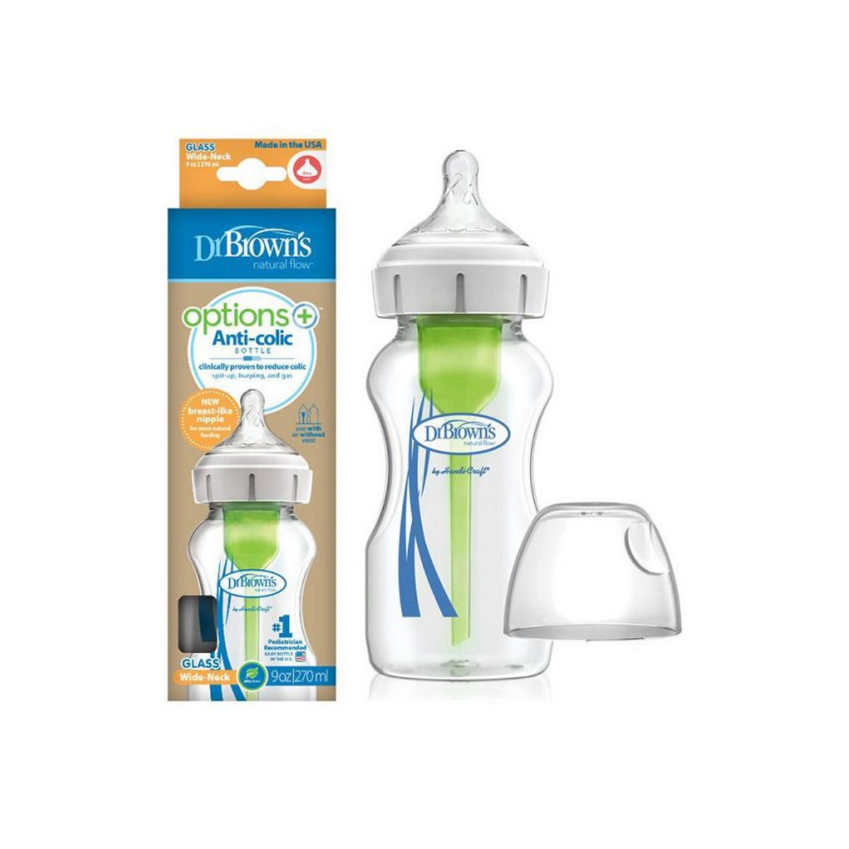 Бутылка Dr. Brown's стеклянная 270 мл с системой Anti-Colic Options+ W-N+