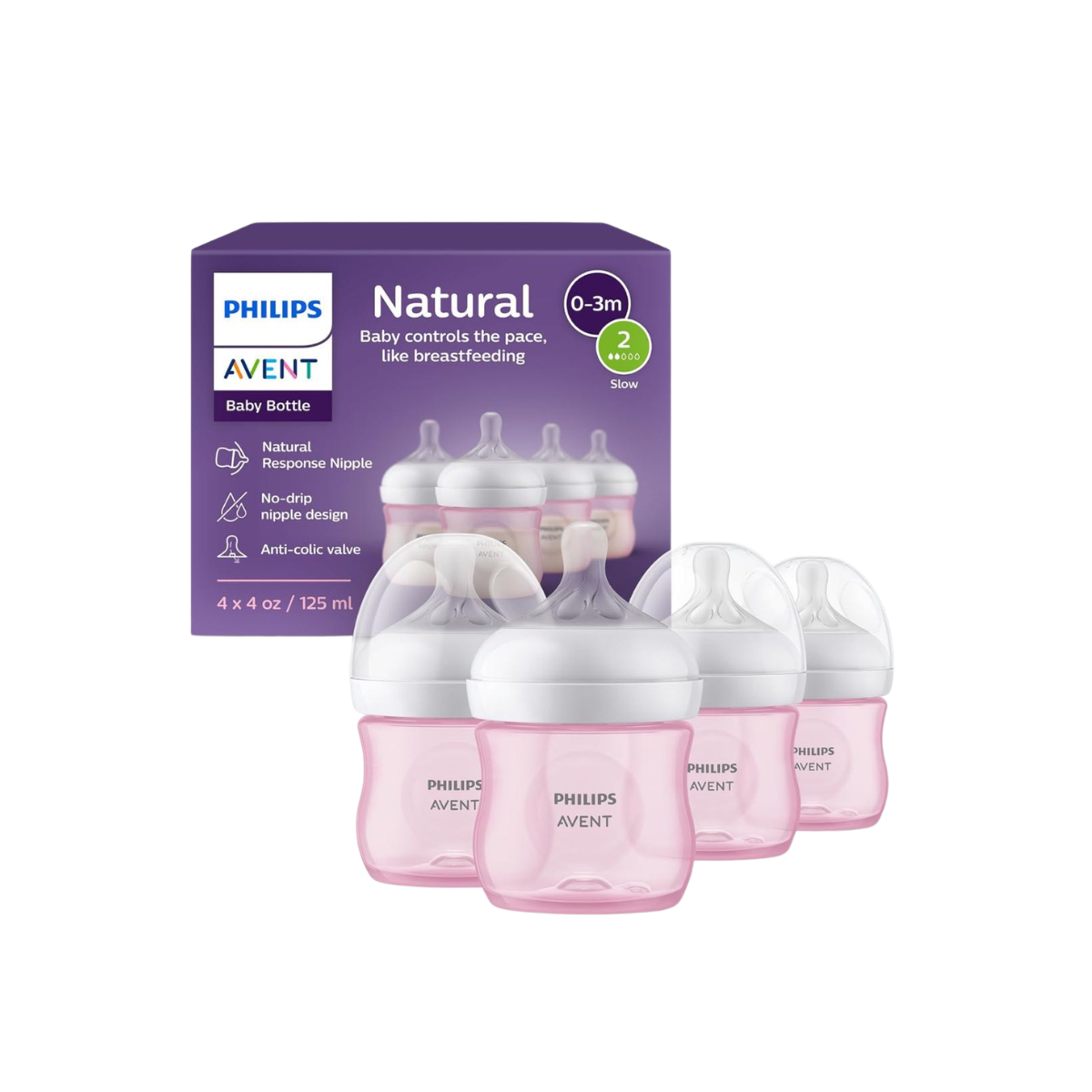 Philips Avent Natural бутылочка 125 мл розовая для новорождённых