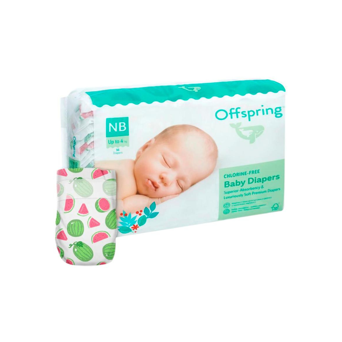 Подгузники Offspring NB 2-4 кг Арбузы 56 шт дышащие мягкие