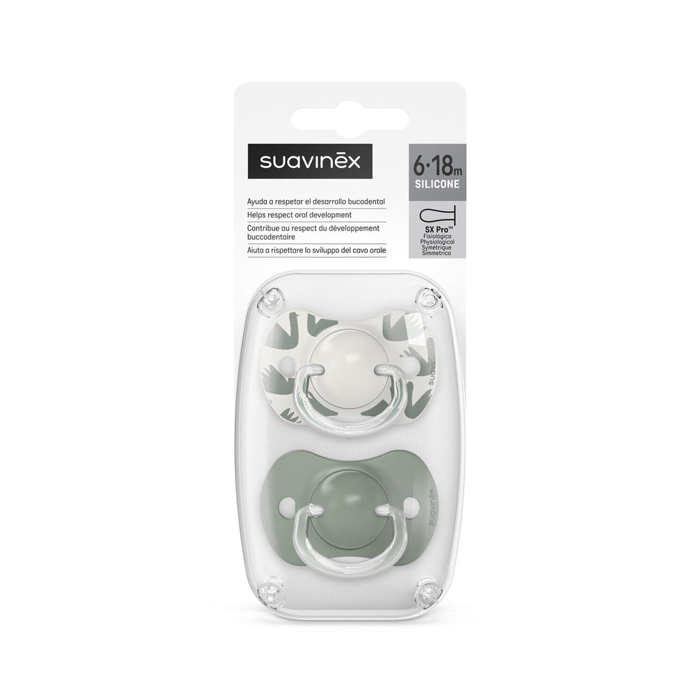 Пустышка Suavinex Walk ортодонтическая 6-18 месяцев 2 шт зелёная