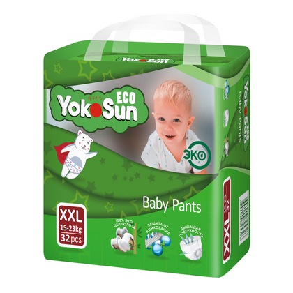 Подгузники-трусики YokoSun Eco XXL (15-23 кг) 32 шт мягкие дышащие
