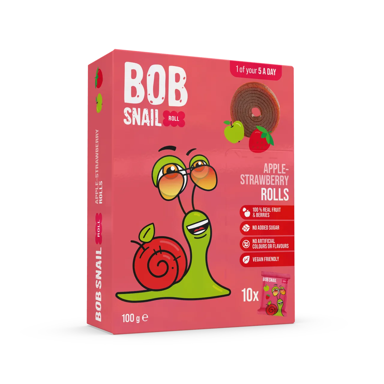Фруктовый ролл Bob Snail яблоко-клубника без сахара, 60 г