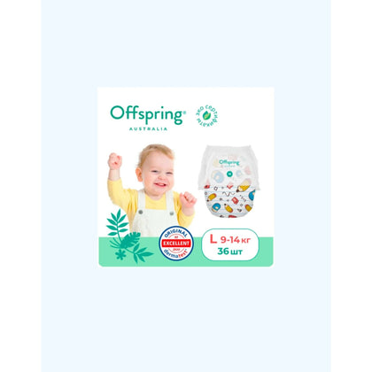 Трусики-подгузники Offspring, размер L 9-14 кг, 36 шт, принт «Карандаши»