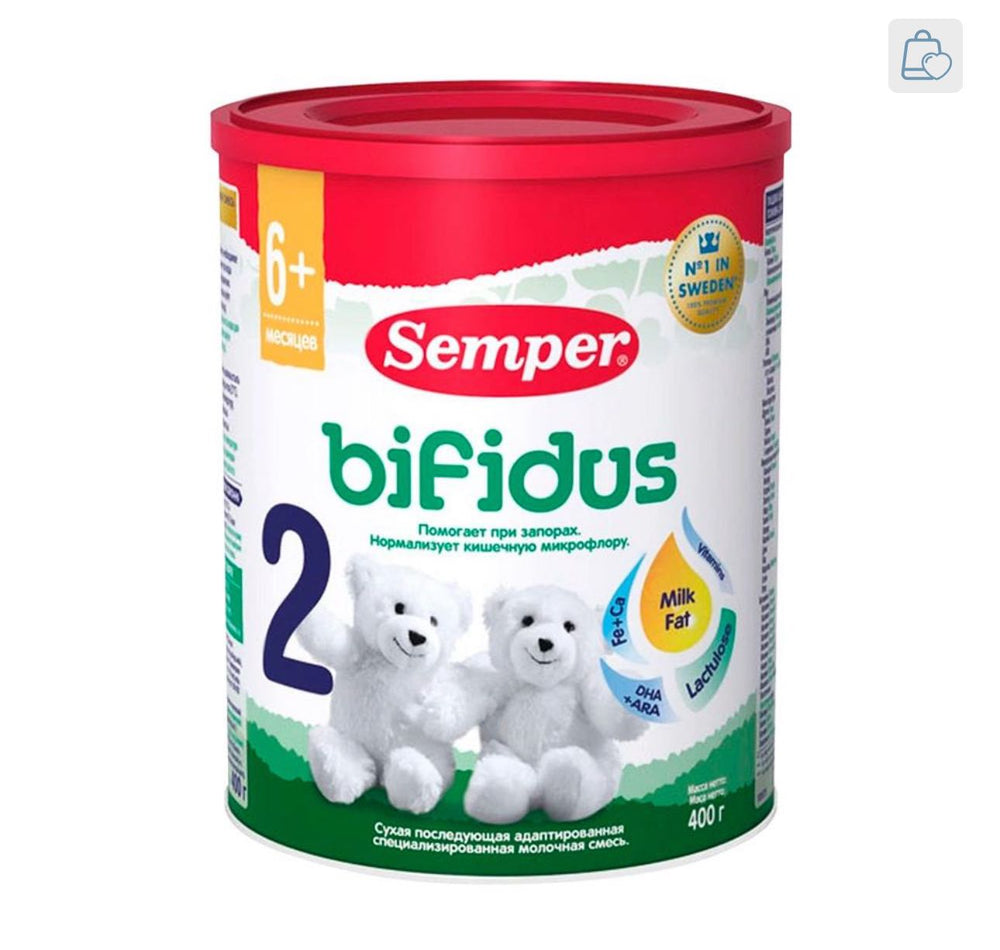 Sut aralashmasi Semper Bifidus Nutradefense 2, 400 g, 6-12 oy