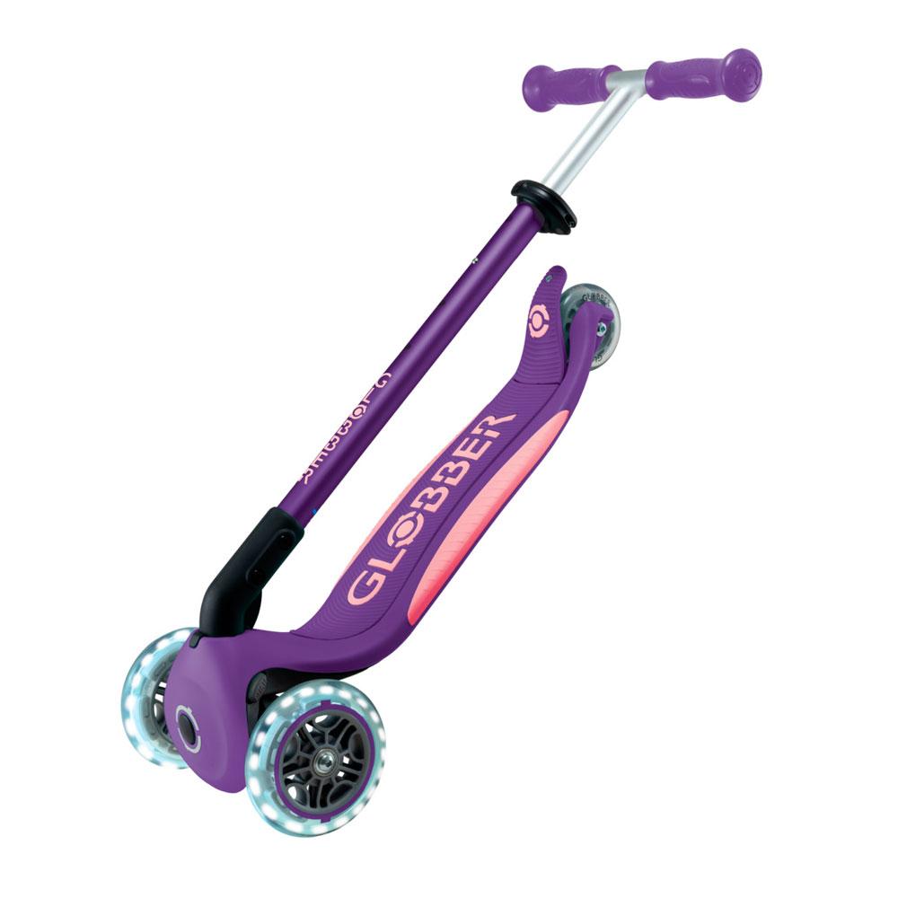 Самокат Globber Primo Foldable Plus Lights Purple трёхколёсный складной