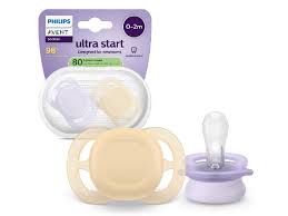 Пустышки Philips Avent Ultra Start 0-2 месяца, 2 шт., фиолетово-оранжевые (SCF075/11)