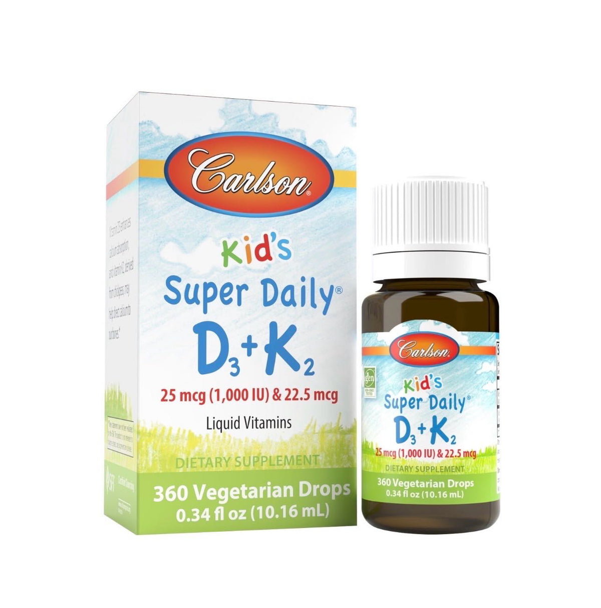 Carlson Kid's Super Daily D3+K2, quti va 10,16 ml flakon, 360 tomchi
