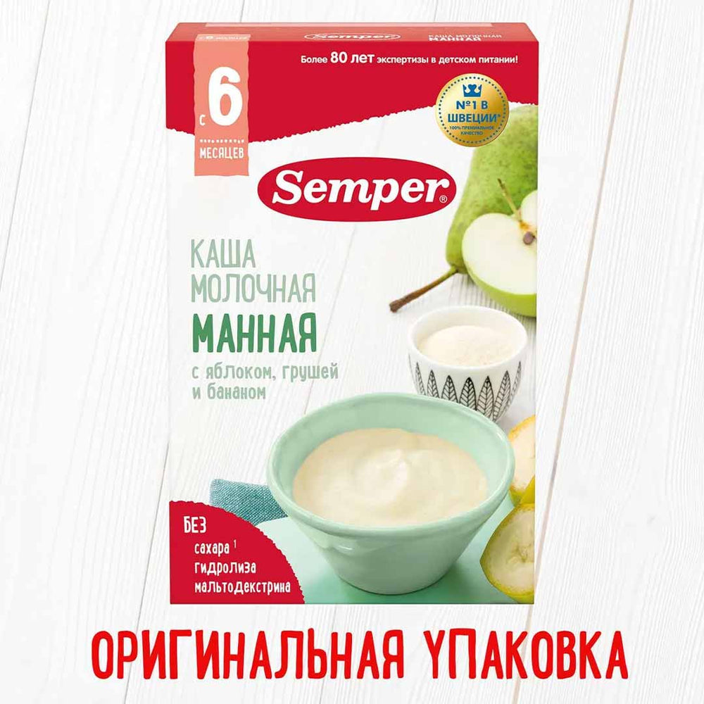 Semper sutli manna bo'tqasi, olma, nok, banan, 6 oylikdan, 180 gr