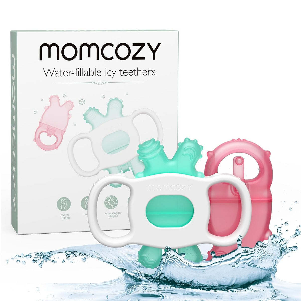 Прорезыватель Momcozy BY001 с водой, 2 шт, розовый и зелёный