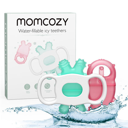 Прорезыватель Momcozy BY001 с водой, 2 шт, розовый и зелёный