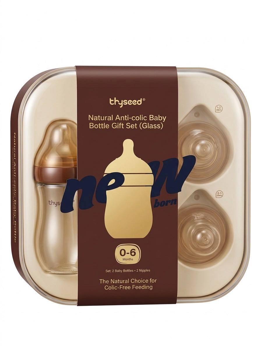 Thyseed Natural Anti-colic butilkalar sovg'a to'plami 0–6 oy, qutida