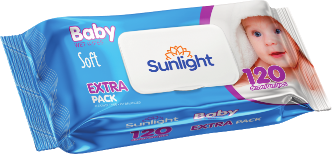 Влажные салфетки Sunlight, синие, 120 шт., для детей