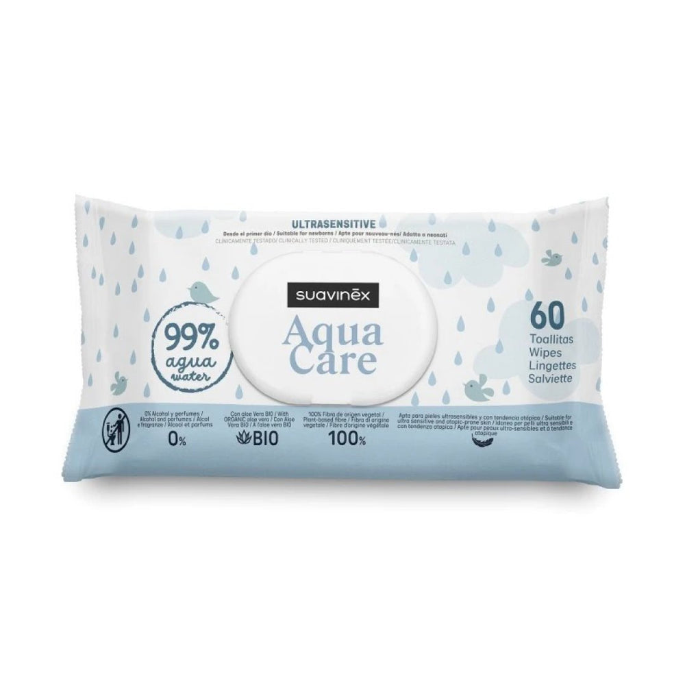 Suavinex Aqua Care влажные салфетки, гипоаллергенные и безопасные, 60 шт