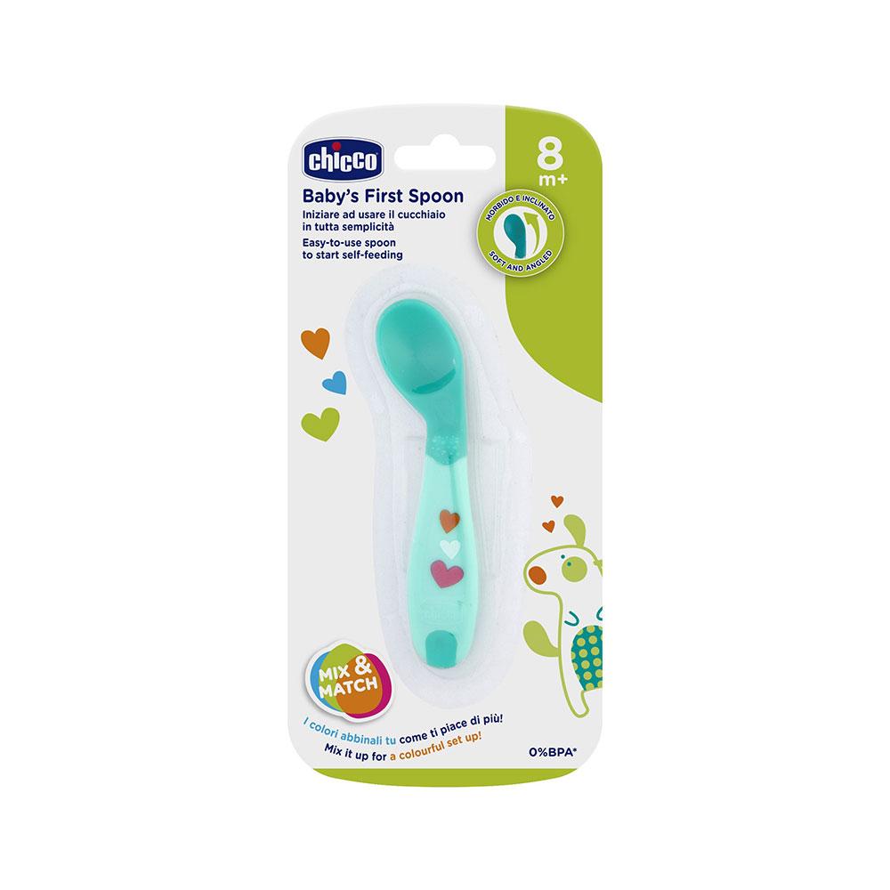 Ложка Chicco Baby's First Spoon мягкий силикон голубая для прикорма