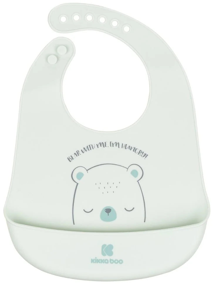 Silikonli ko'krakcha Kikkaboo Bear With Me ovqat uchun cho'ntakli 4+ oy