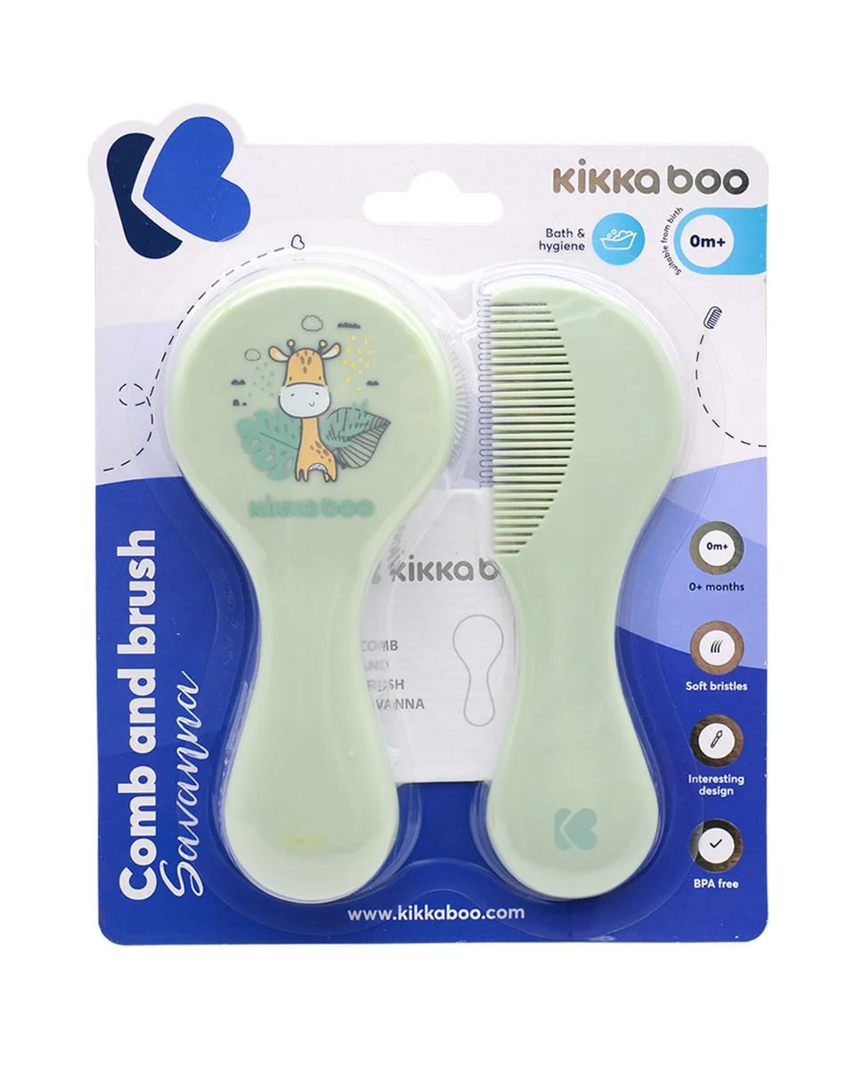 Щётка и расчёска KikkaBoo Savanna Mint натуральная щетина для малыша