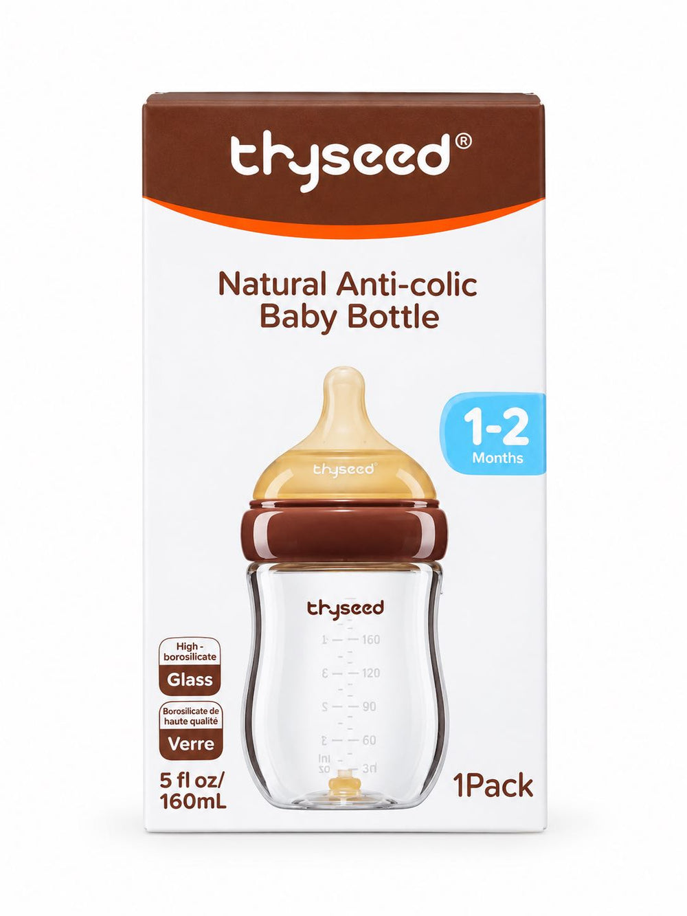 Thyseed Natural Anti-colic shisha butilka, 160 va 240 ml, 0–6 oy
