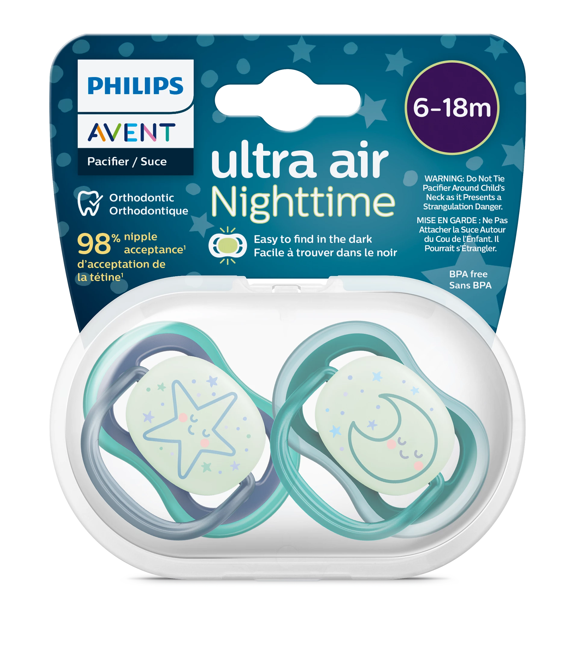 Пустышка Philips Avent Ultra Air Night светится 6-18 месяцев, 2 шт