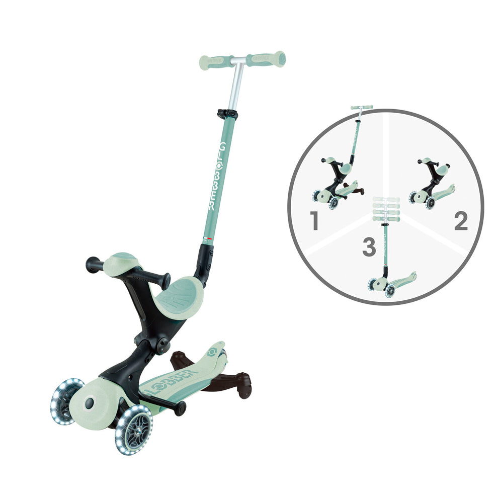 Globber Go Deluxe LIGHTS ECOLOGIC 360° bolalar samokati, 3-in-1, 4 xil rangda