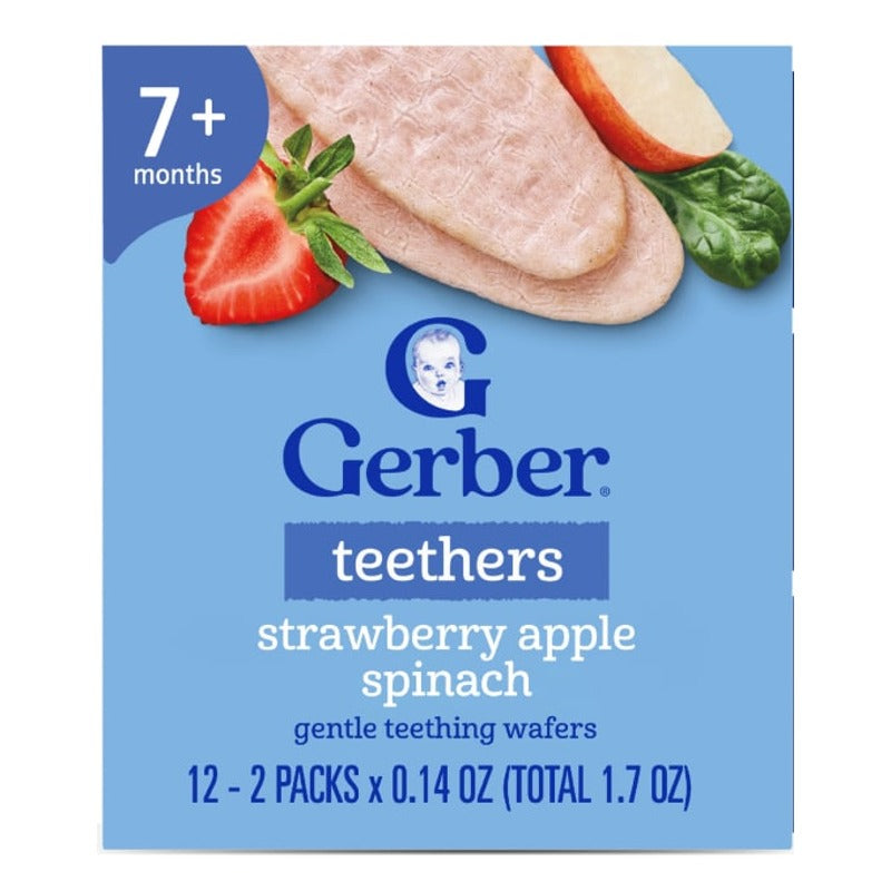 Вафли Gerber Teethers клубника-яблоко-шпинат, 7+ мес