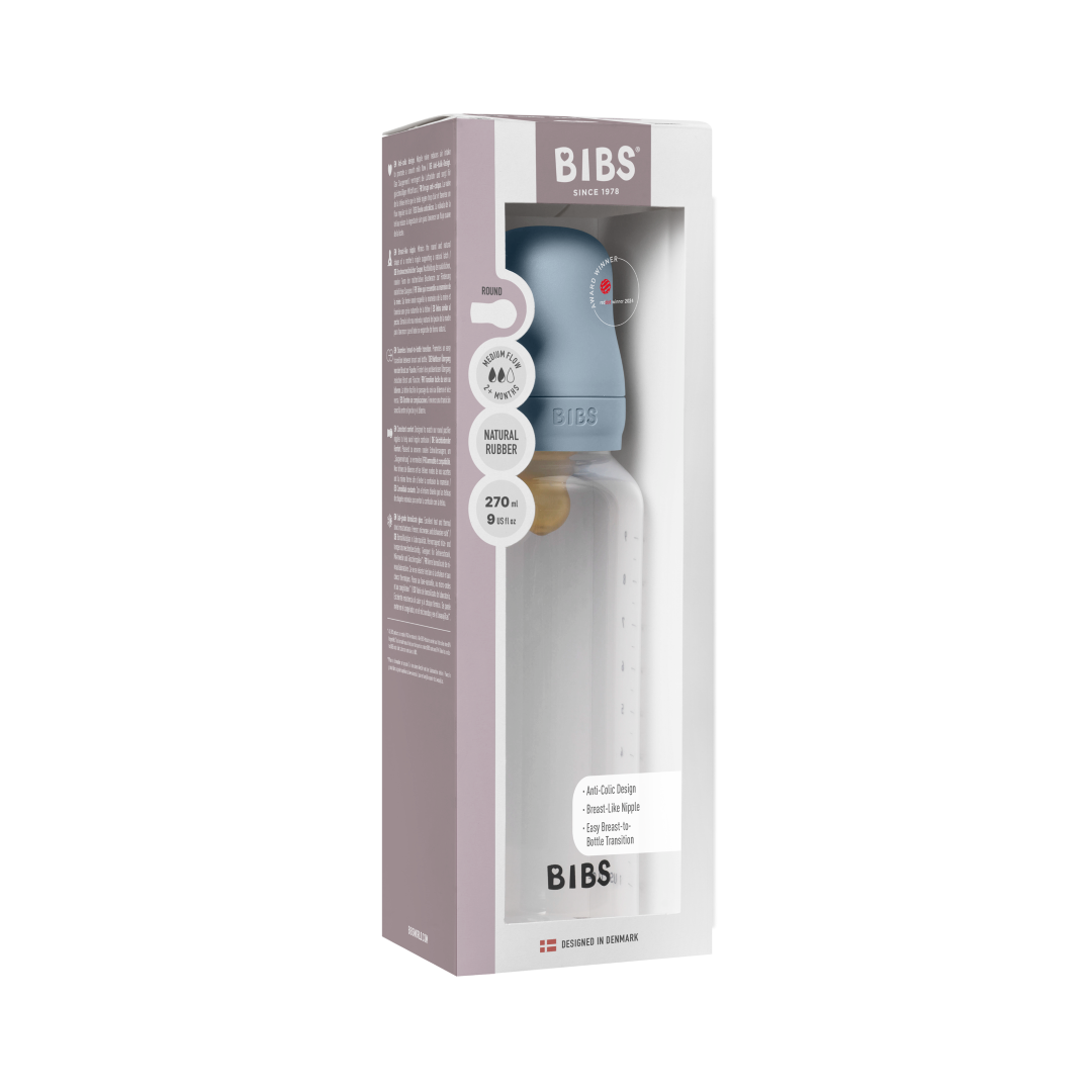 BIBS Round бутылочка 270 мл Baby Blue латексная соска Medium Flow