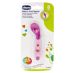 Ложка Chicco Baby's First Spoon розовая с мягким наконечником 8м+