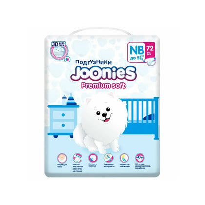 JOONIES MEGA Premium Soft NB (0-5 kg), 72 dona tagliklari