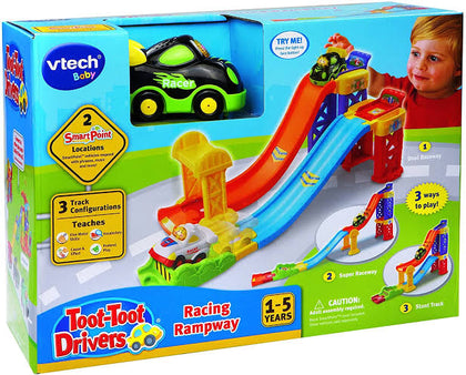 VTech Toot-Toot Drivers Racing Rampway avtotreki, 3 xil yig'ish, 1–5 yosh
