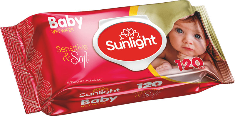 Влажные салфетки Sunlight, розовые, 120 шт., для детей