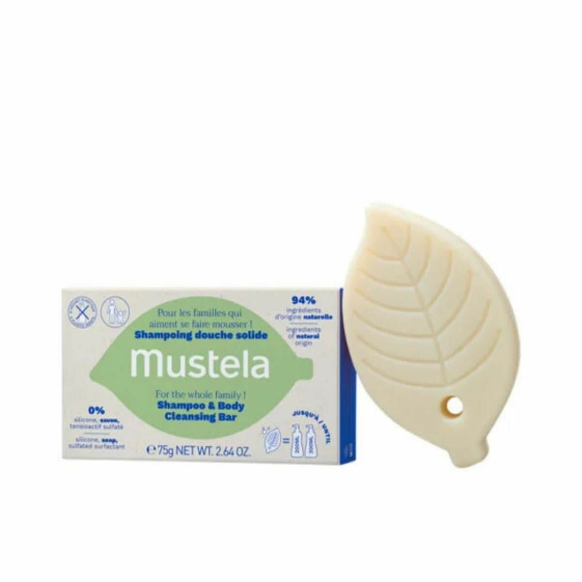Mustela твёрдый шампунь для волос и тела 75 г, без мыла
