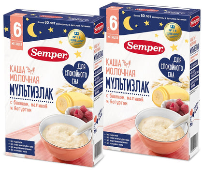 Semper sutli ko'p donli banan, malina va yogurtli bo'tqa 6m+ 180 gr